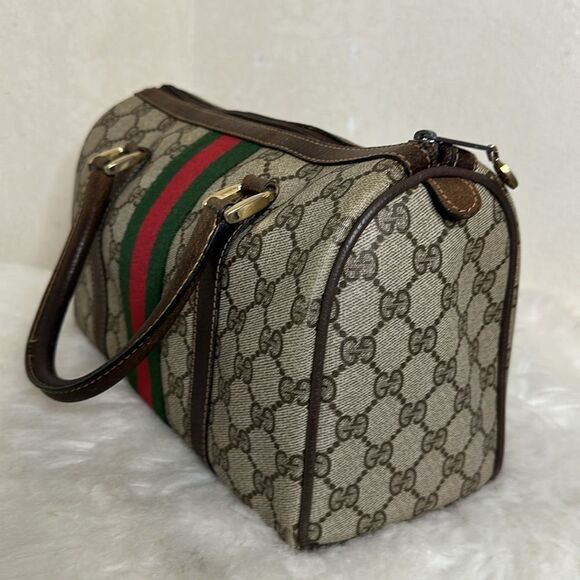 Gucci Beige and Brown Monogram Bag with Red and Green Stripe - Picture 4 of 16